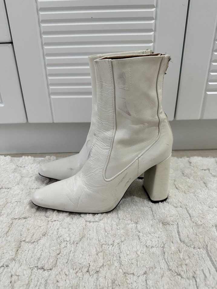 Zara Beyaz Deri topuklu Kadın Bot - Görsel 3