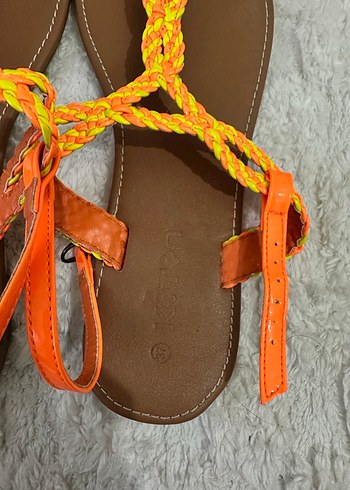 Renkli Örgü Bantlı Kadın Sandalet - Görsel 2