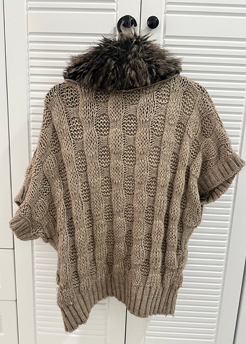 Bohem Tarz Kahverengi Örgü Triko ve Kürk Detaylı - Görsel 2