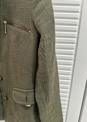 Düğmeli Keten Midi Kadın Ceket - Görsel 5