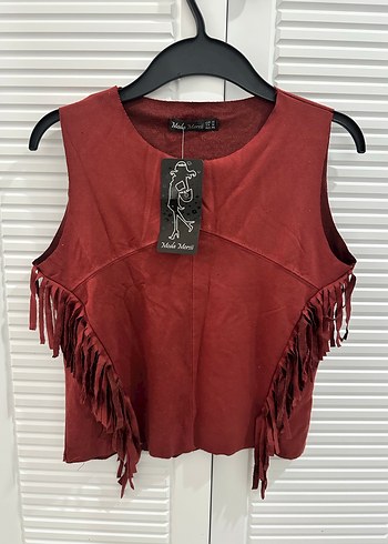 Püsküllü Bordo Süet Bohem bluz - Görsel 3