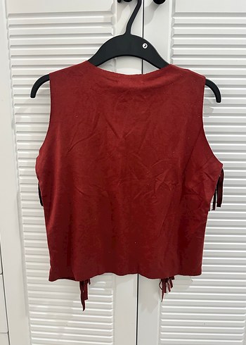 Püsküllü Bordo Süet Bohem bluz - Görsel 2