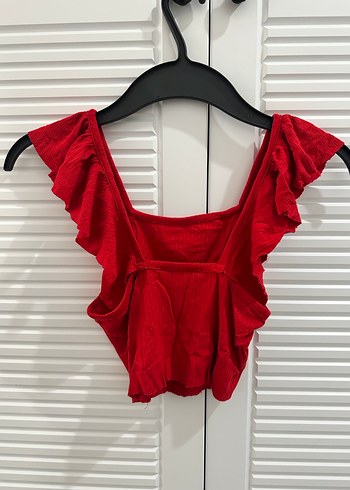 Kırmızı Fırfırlı Askılı Bluz - Görsel 2
