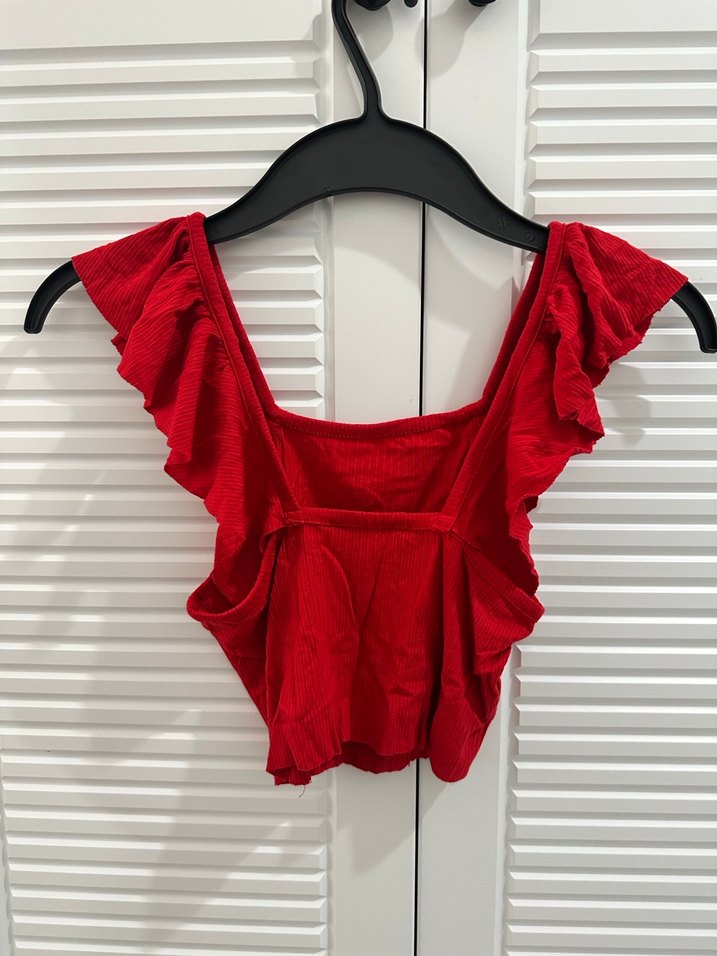 Kırmızı Fırfırlı Askılı Bluz - Görsel 2