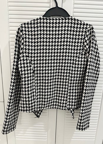 Düğmeli Siyah Beyaz Kazayağı Blazer - Görsel 3