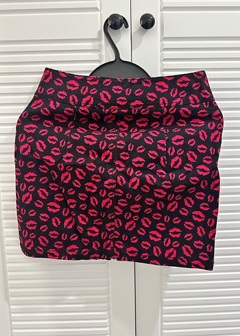 Fermuarlı Pembe Baskılı Mini Etek - Görsel 2