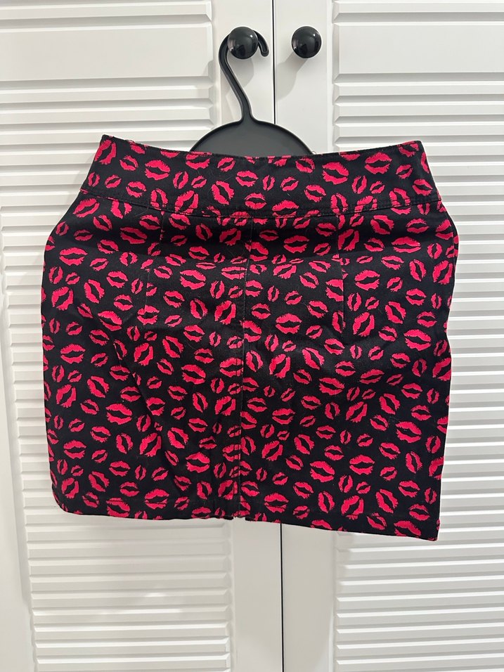 Fermuarlı Pembe Baskılı Mini Etek - Görsel 2