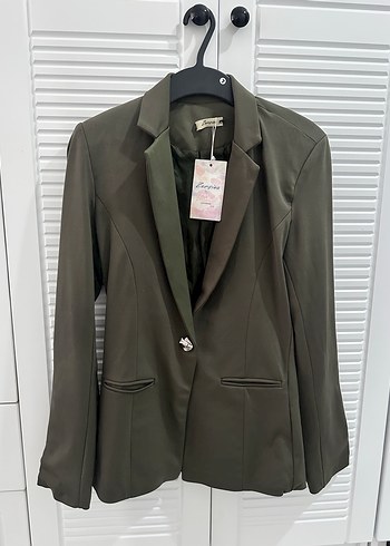 Düğmeli Haki Kadın Blazer Ceket - Görsel 4