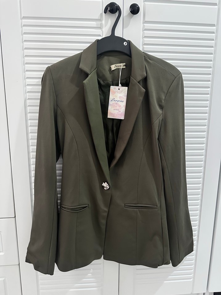 Düğmeli Haki Kadın Blazer Ceket - Görsel 4