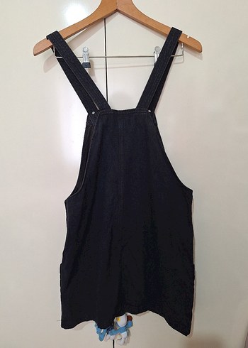 Siyah Denim Kısa Tulum Elbise - Görsel 3