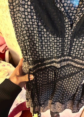 Dantel Detaylı Siyah Bohem elbise - Görsel 3