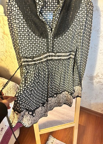 Dantel Detaylı Siyah Bohem elbise - Görsel 2