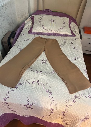 Bej Kadın triko Pantolon, Dökümlü, Rahat Kesim - Görsel 3