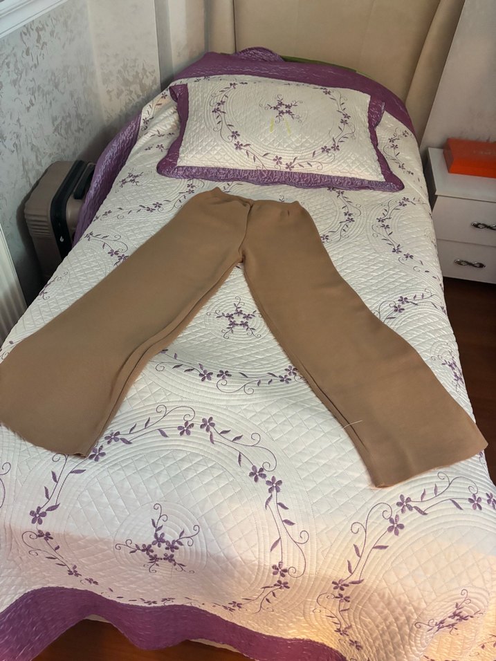 Bej Kadın triko Pantolon, Dökümlü, Rahat Kesim - Görsel 3