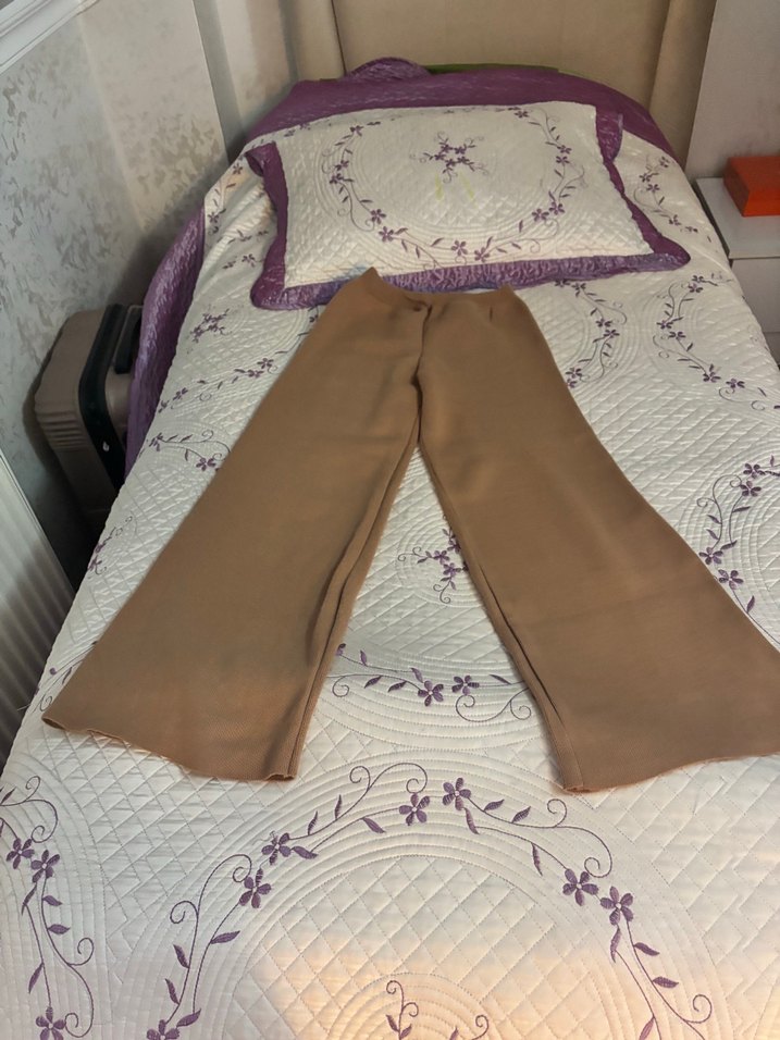 Bej Kadın triko Pantolon, Dökümlü, Rahat Kesim - Görsel 5