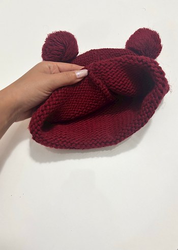 Bordo Ponponlu Kadın Örgü Bere - Görsel 2