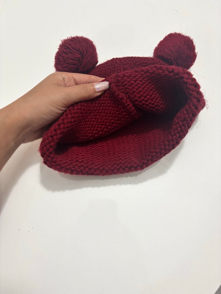 Bordo Ponponlu Kadın Örgü Bere - Görsel 2