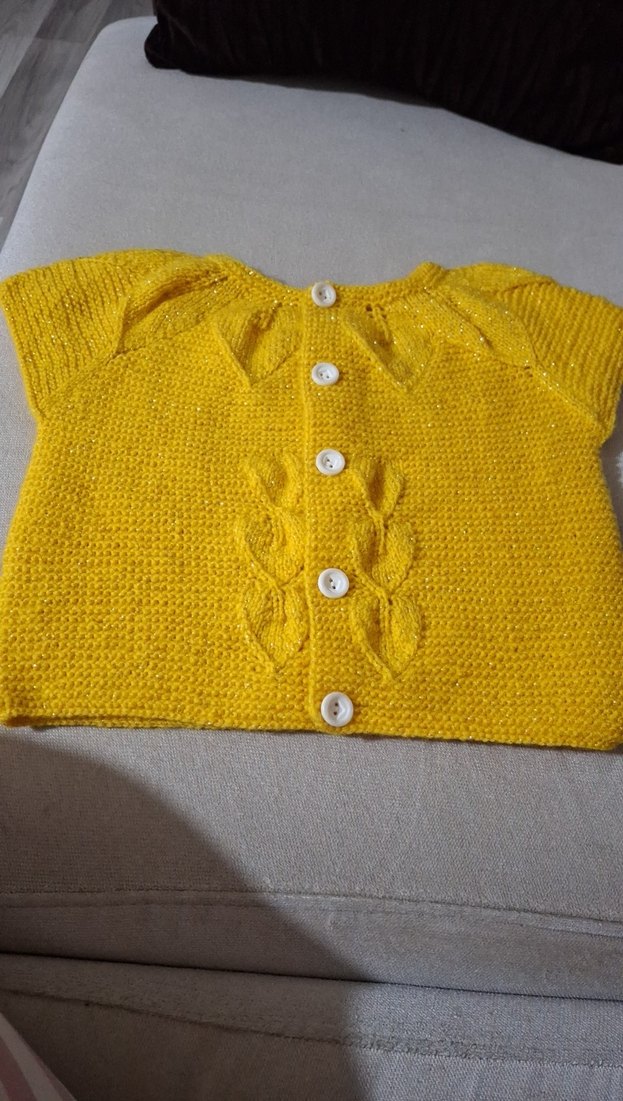 Sarı Örgü Kız Çocuk Kısa Kollu yelek - Görsel 2