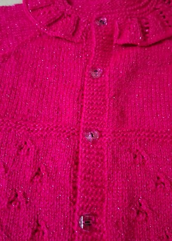 Kız Çocuk şeker Pembe Örgü Kolsuz Hırka - Görsel 2