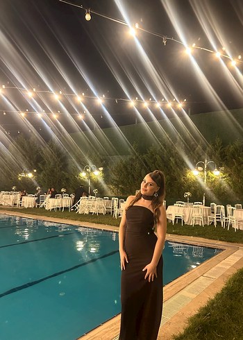 Straplez Drapeli Kahverengi Uzun Kadın Elbise