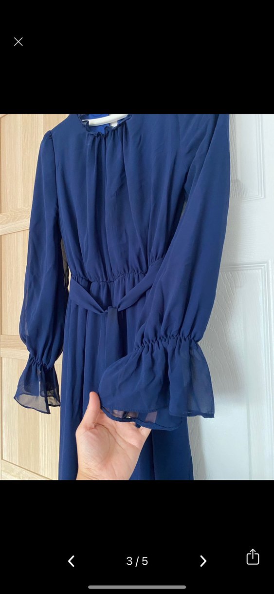 Lacivert Kadın Uzun şifon Elbise - Görsel 3