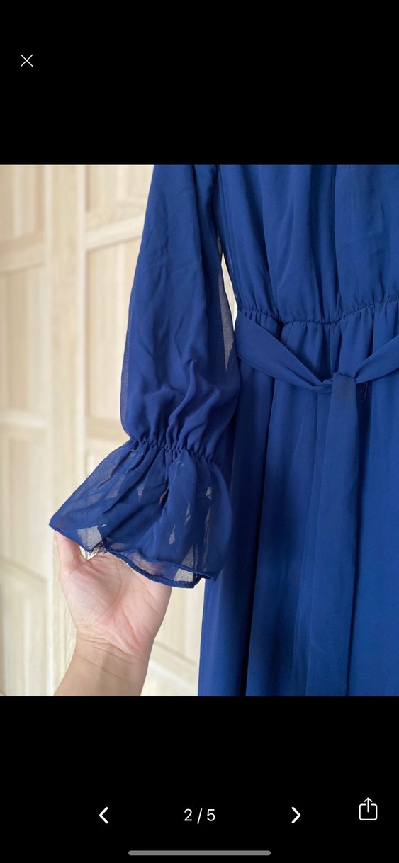 Lacivert Kadın Uzun şifon Elbise - Görsel 2