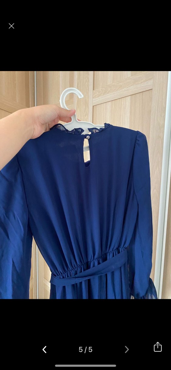 Lacivert Kadın Uzun şifon Elbise - Görsel 4