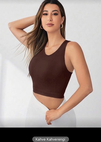 Kahverengi Kolsuz Crop Top