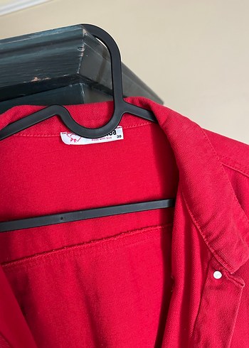 m Beden Kadın Kırmızı Düğmeli Denim Ceket
