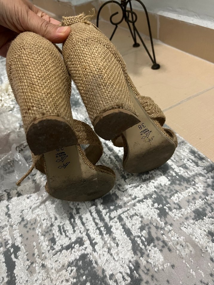 Topuklu hasır sandalet - Görsel 4