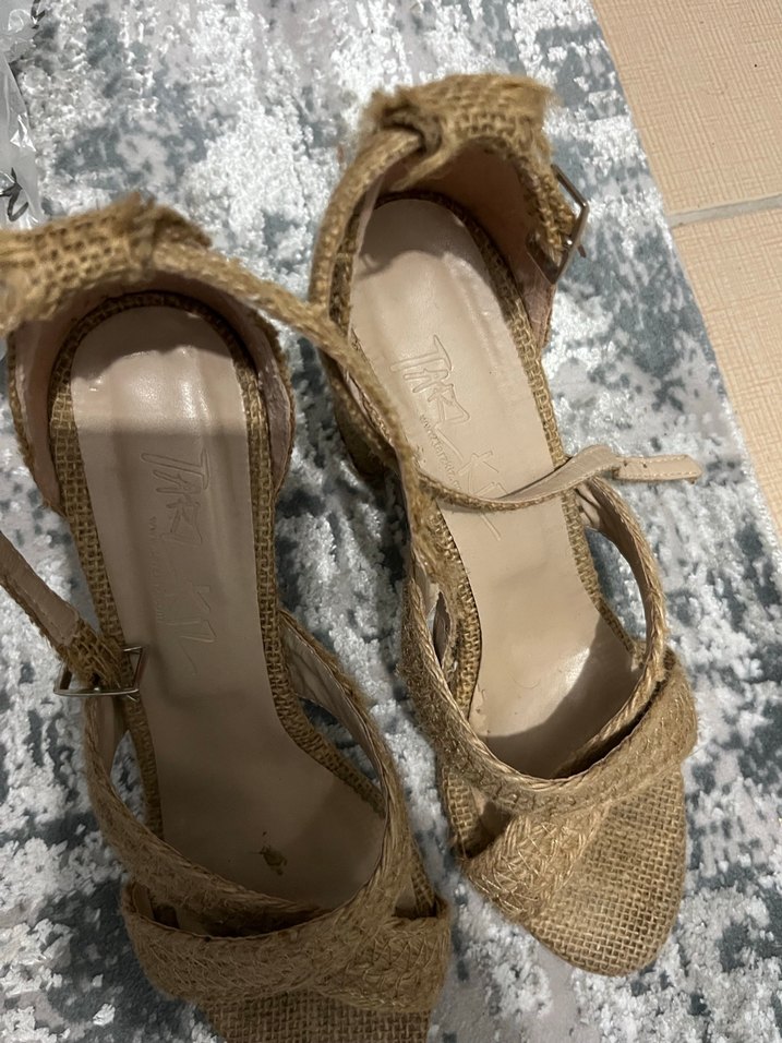 Topuklu hasır sandalet - Görsel 5