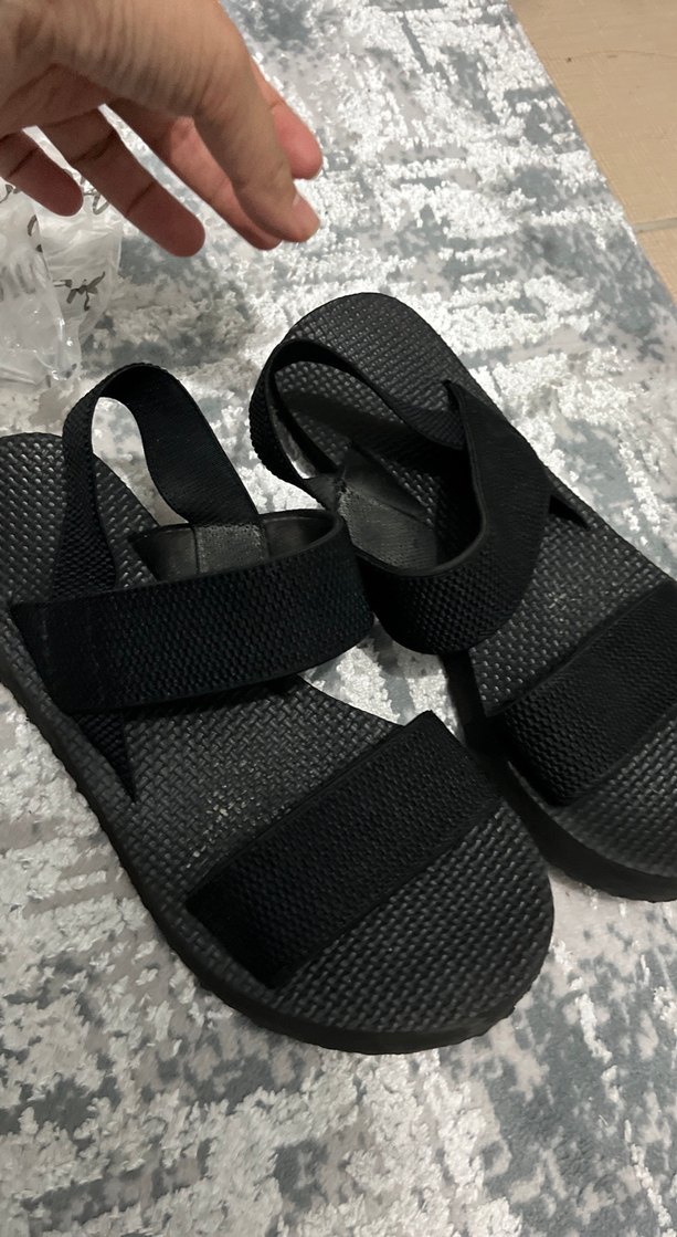 Siyah Kadın Cırt Cırtlı Dolgu Topuklu Sandalet - Görsel 5