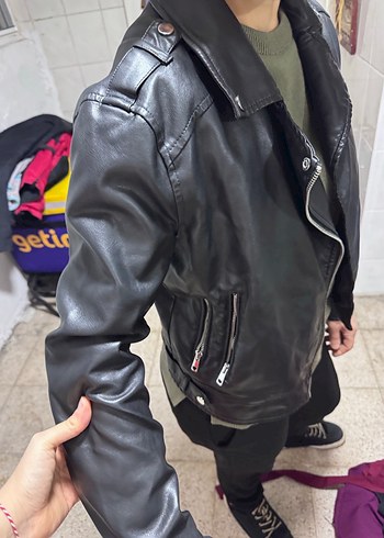 Siyah Deri Rock Punk Ceket - Görsel 6