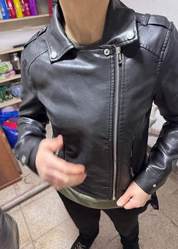 Siyah Deri Rock Punk Ceket - Görsel 4