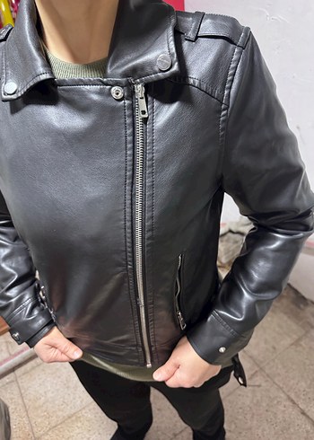 Siyah Deri Rock Punk Ceket - Görsel 3