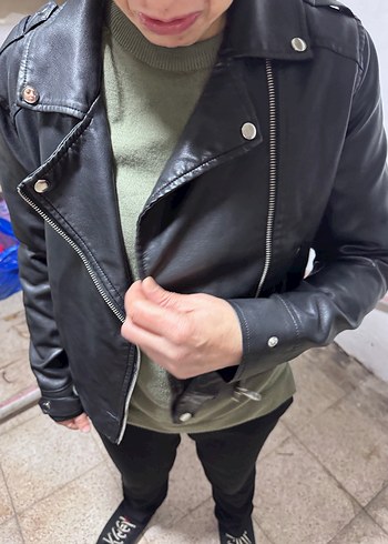 Siyah Deri Rock Punk Ceket - Görsel 5