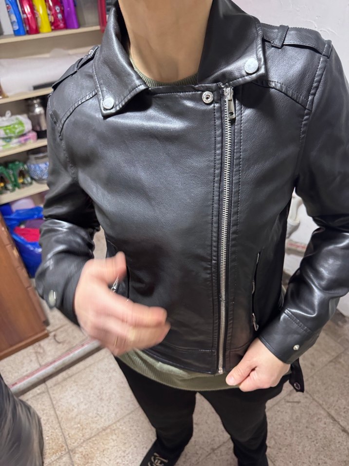 Siyah Deri Rock Punk Ceket - Görsel 4