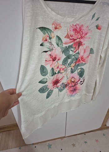 Uzun Kollu Çiçek Desenli Bohem Pamuklu Bluz - Görsel 2