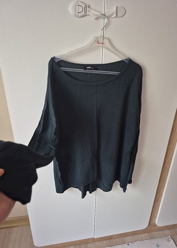 yeşil renkde Kadın pamuk Uzun Kollu Salaş Kazak - Görsel 2