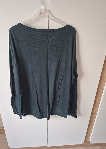 yeşil renkde Kadın pamuk Uzun Kollu Salaş Kazak - Görsel 5