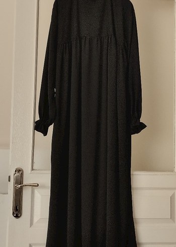 Uzun Siyah Keten Kadın Elbise - Görsel 7