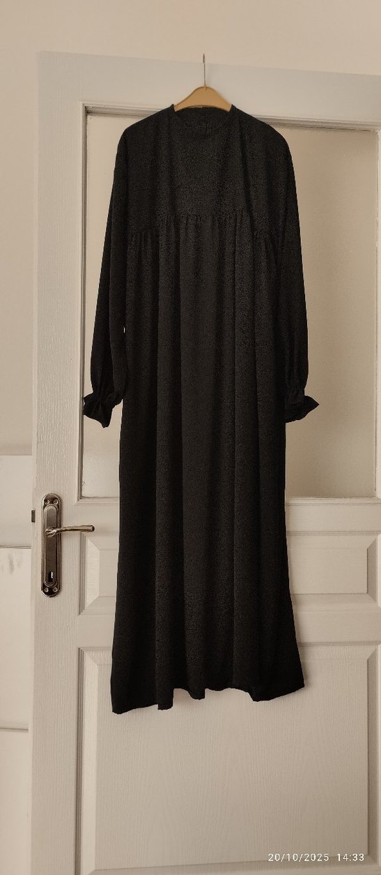 Uzun Siyah Keten Kadın Elbise - Görsel 5