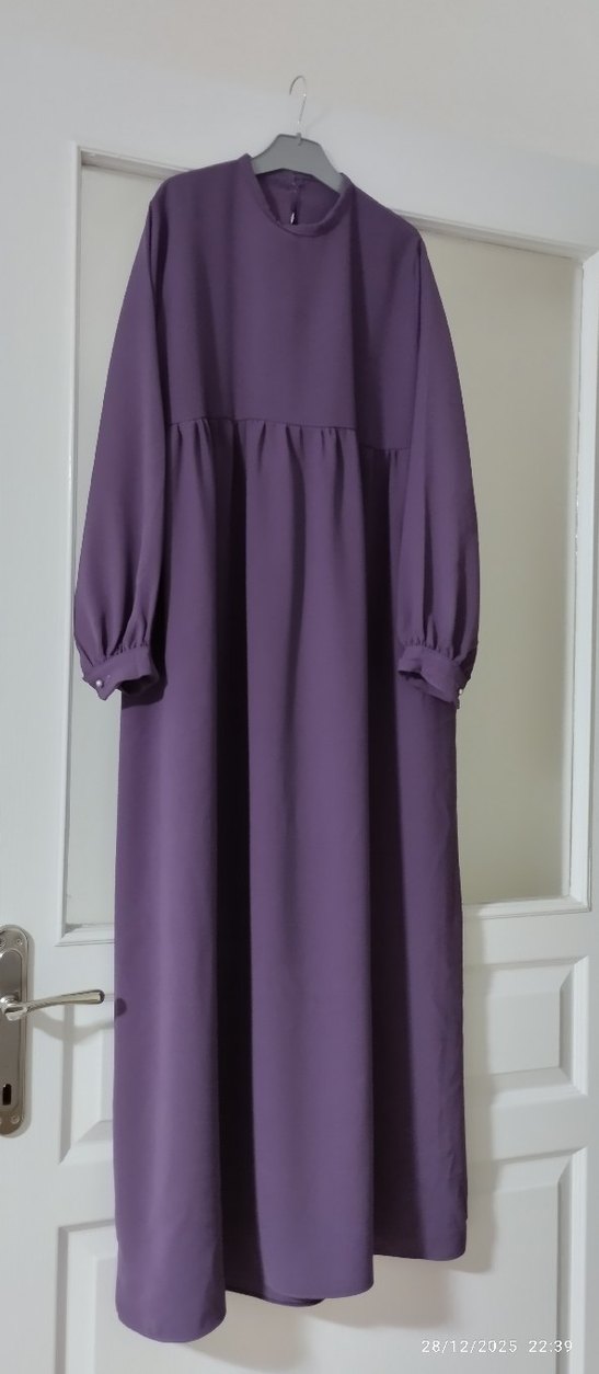 Mor Uzun Kollu Salaş Elbise - Görsel 5