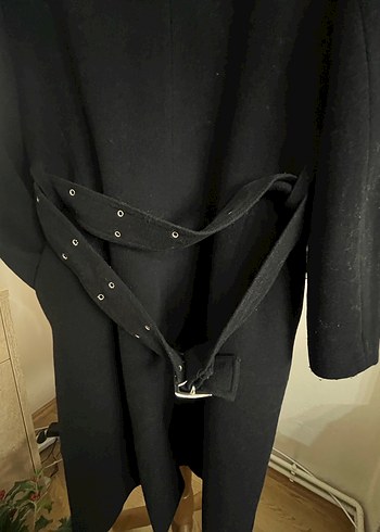 Düğmeli Siyah Uzun Kaşe Kaban - Görsel 5