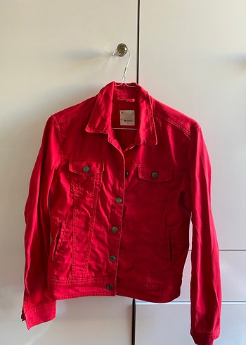 Kırmızı kadın kot ceket - Görsel 5