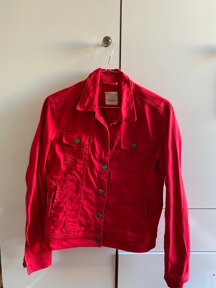 Kırmızı kadın kot ceket - Görsel 5