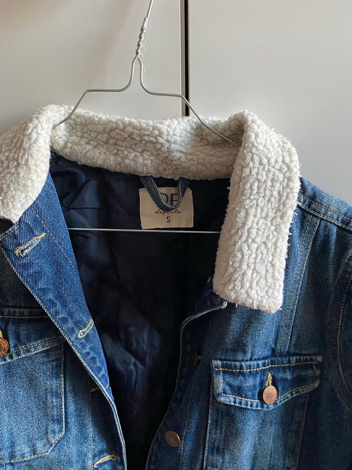 Kadın Mavi Kot Ceket, Kürklü Yaka - Görsel 2