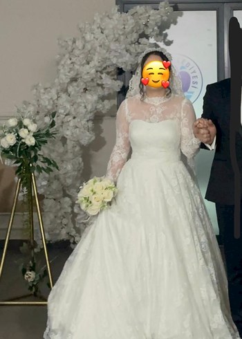 Vintage Dantelli Uzun Kollu fransız gelinlik - Görsel 3