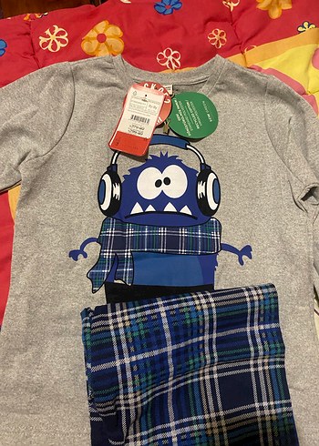 9 Yaş Beden çeşitli Renk Erkek Çocuk Gri Uzun Kollu Pamuklu Pijama Takımı