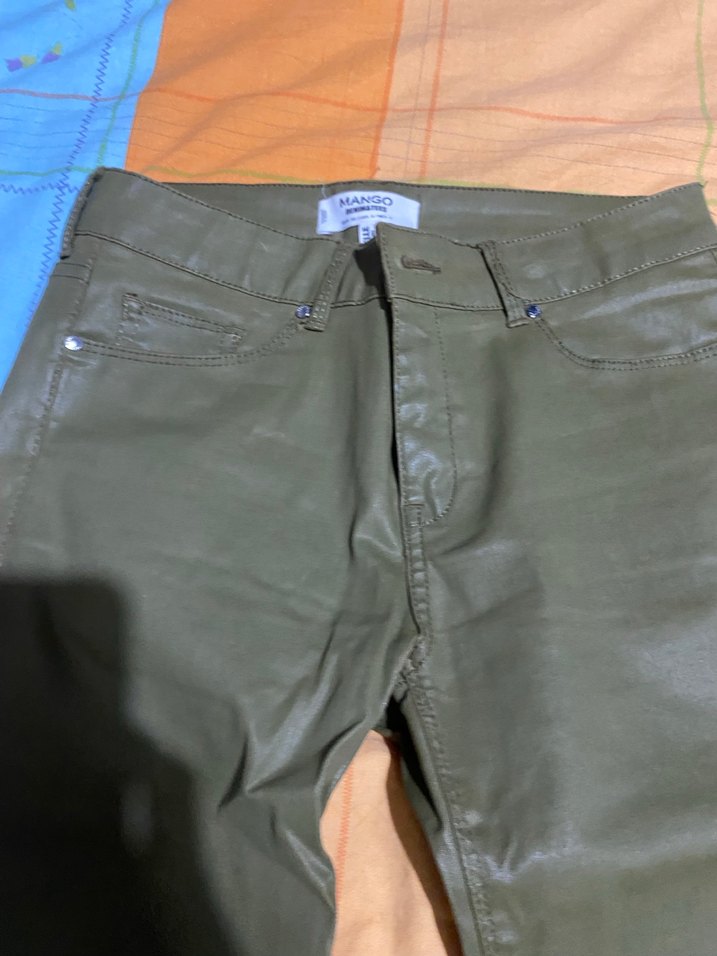 Haki Deri Kadın Pantolon - Görsel 4